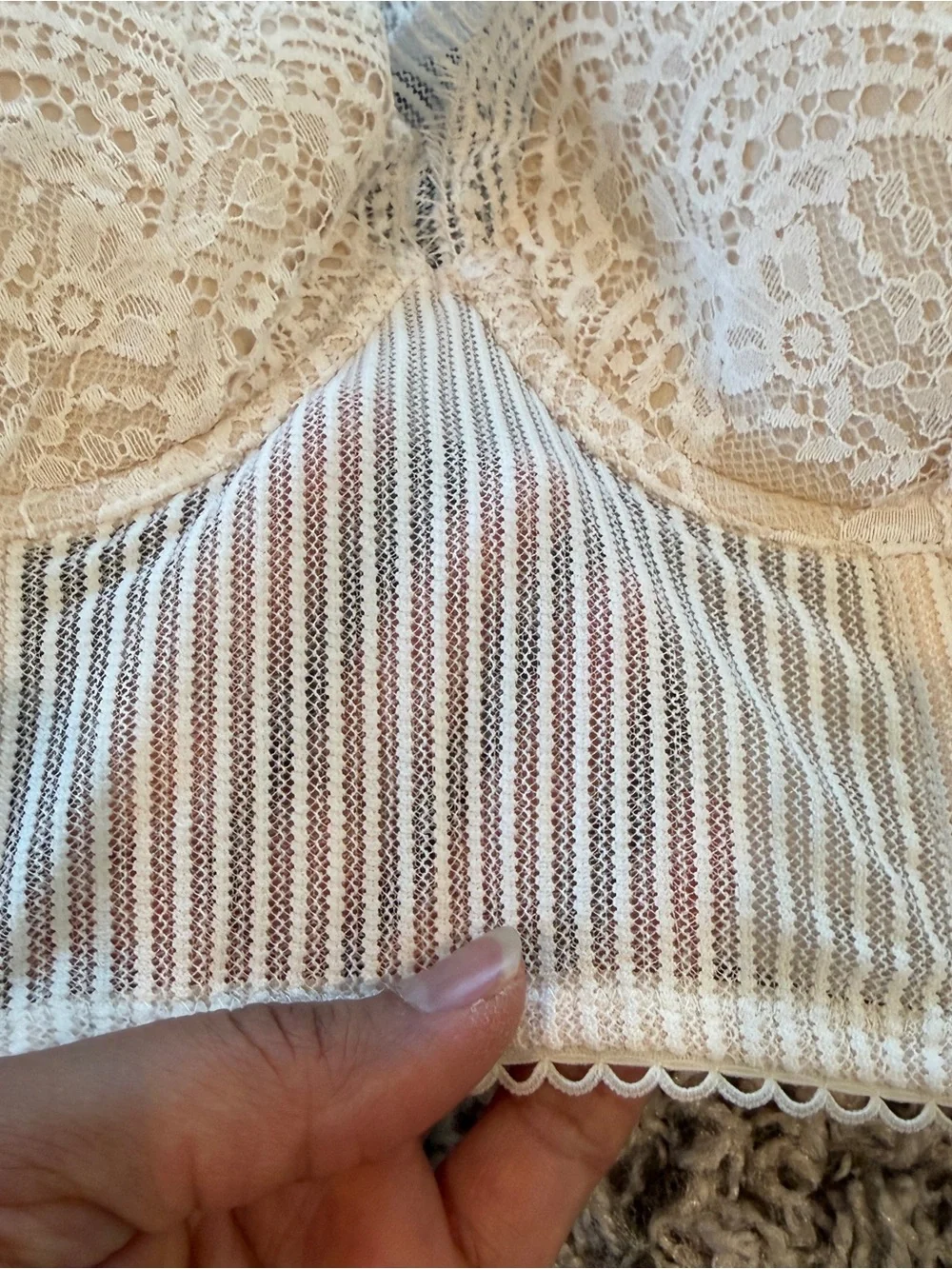 NWOT Victoria’s Secret Dream Angels Floral Lace Striped Mesh White Bra Top 32D - Picture 6 of 13